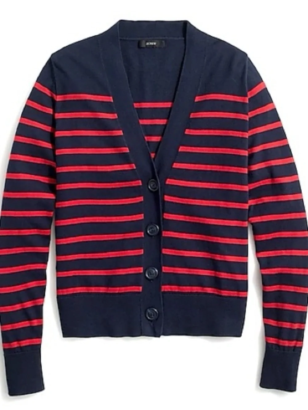 J Crew Cotton Red Navy Patriotic Stripe V Neck Cardigan Sweater Sz XL